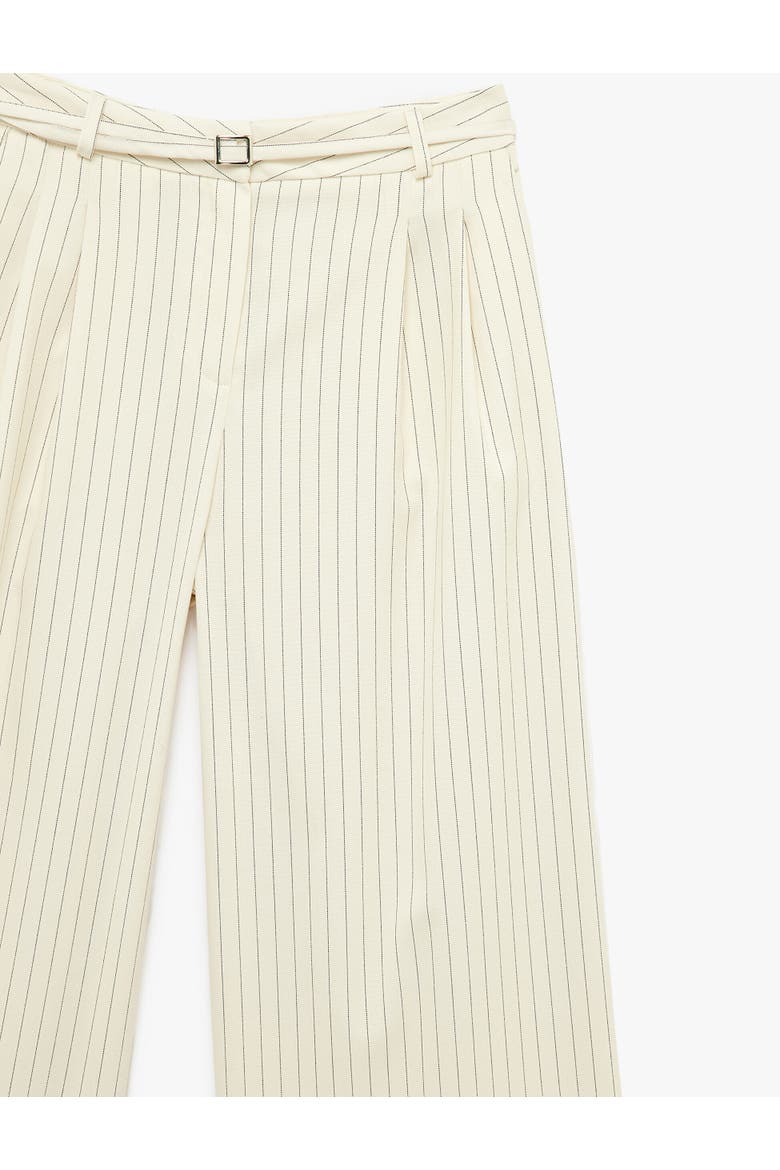 Pinstripe Wide Leg Trousers with Belt, Alternate, color, WHITE