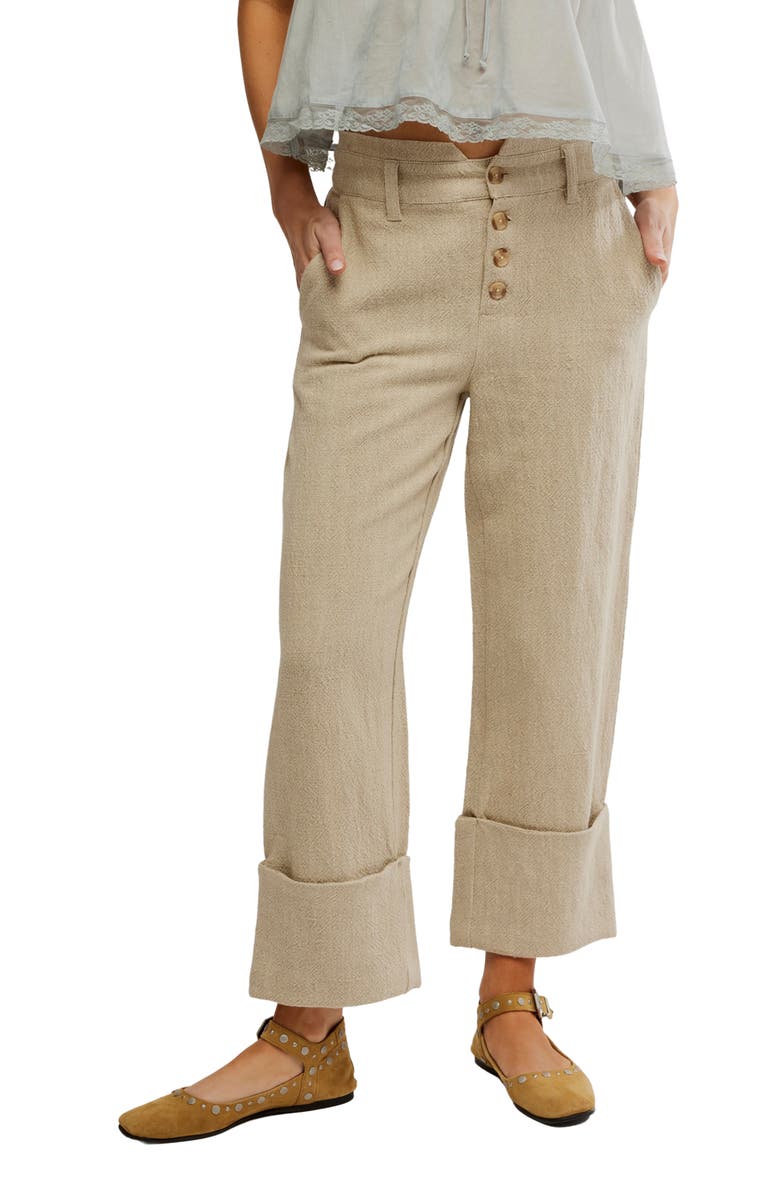 Free People Parkway Cuffed Linen & Cotton Pants, Main, color, Natural Combo