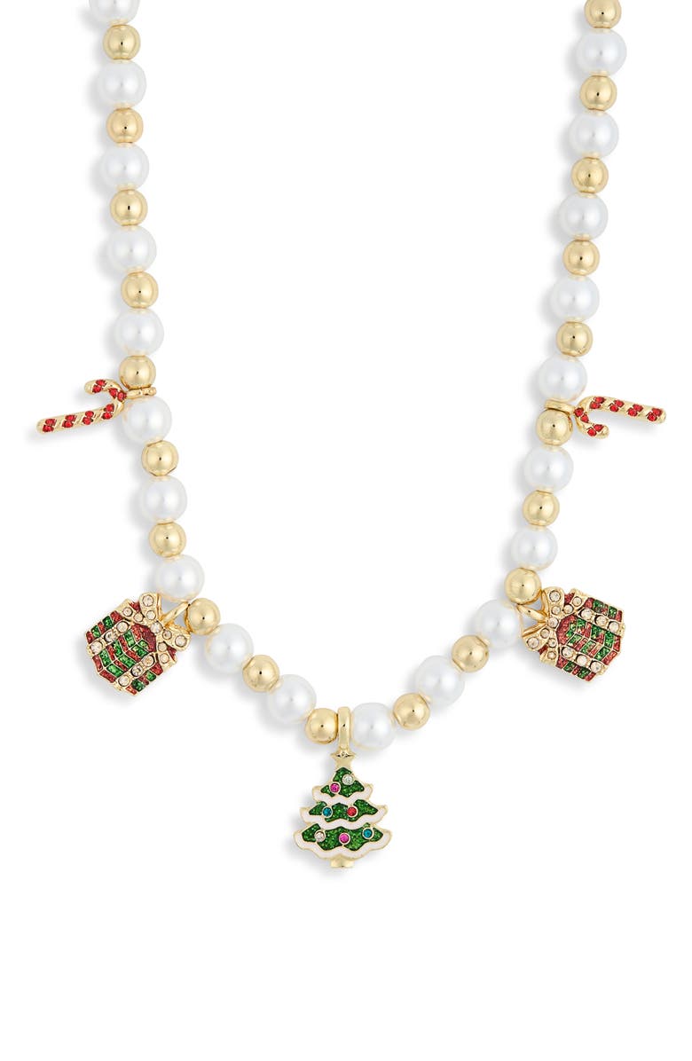BaubleBar Christmas Holiday Charm Necklace, Alternate, color, Gold Multi