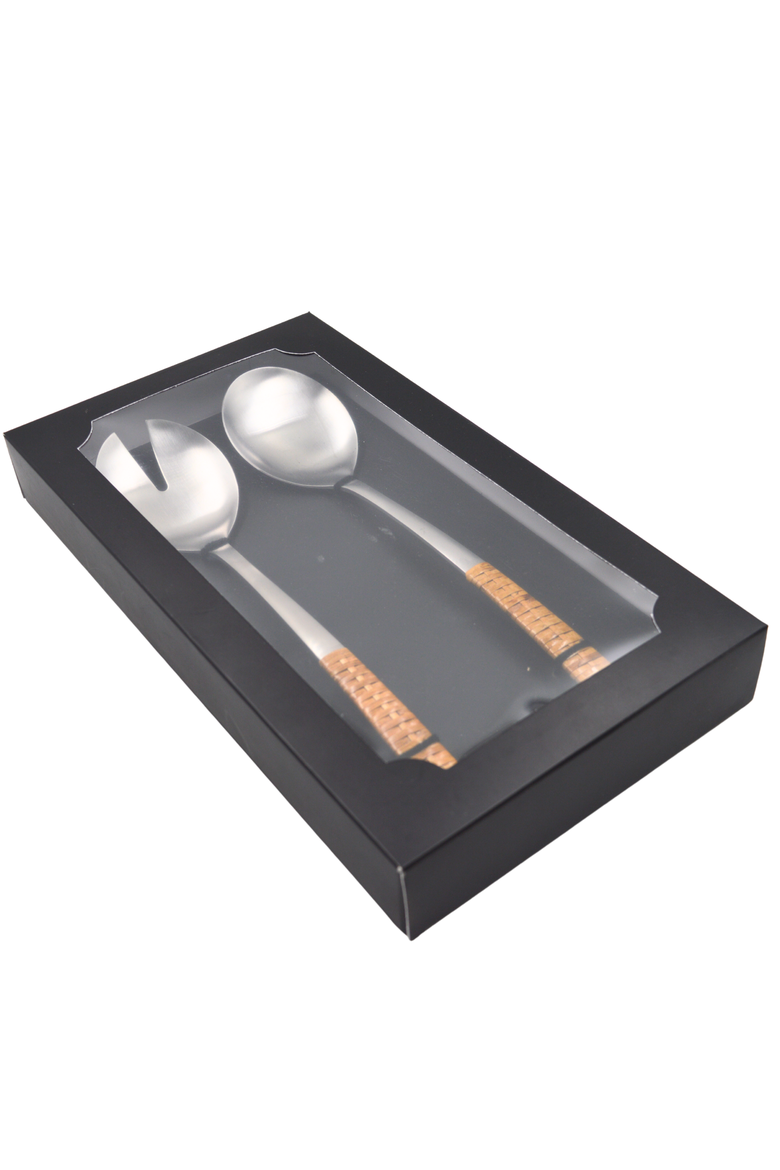 Rattan Stainless Steel Serving Set - 2 Piece, Alternate, color, Honey Brown
