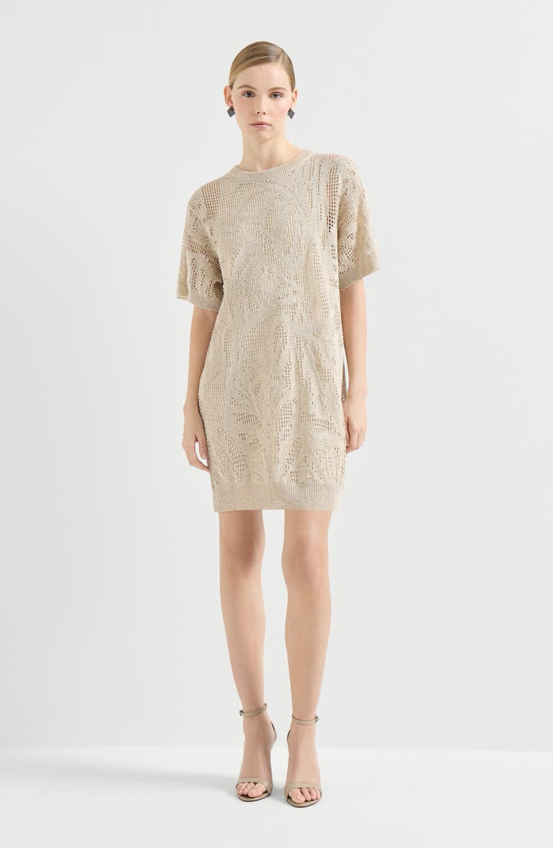 Brunello Cucinelli Dazzling water lilies mini dress, Alternate, color, Beige
