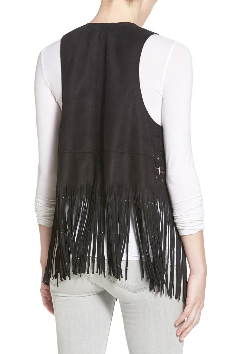 'Blondie' Nubuck Leather Fringe Vest, Alternate, color, BLACK