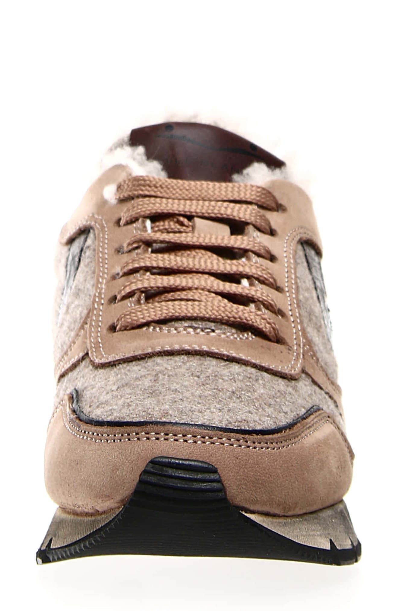 Julia Genuine Shearling & Suede Sneaker, Alternate, color, BEIGE BLACK