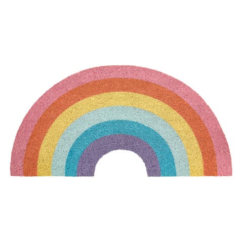 Rainbow Half-Circle Coir Doormat for Front Door, Natural/Multi
