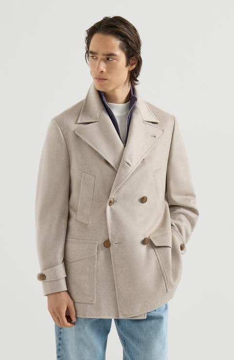 Cashmere chevron flannel four-pocket pea coat