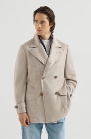 Brunello Cucinelli Cashmere chevron flannel four-pocket pea coat