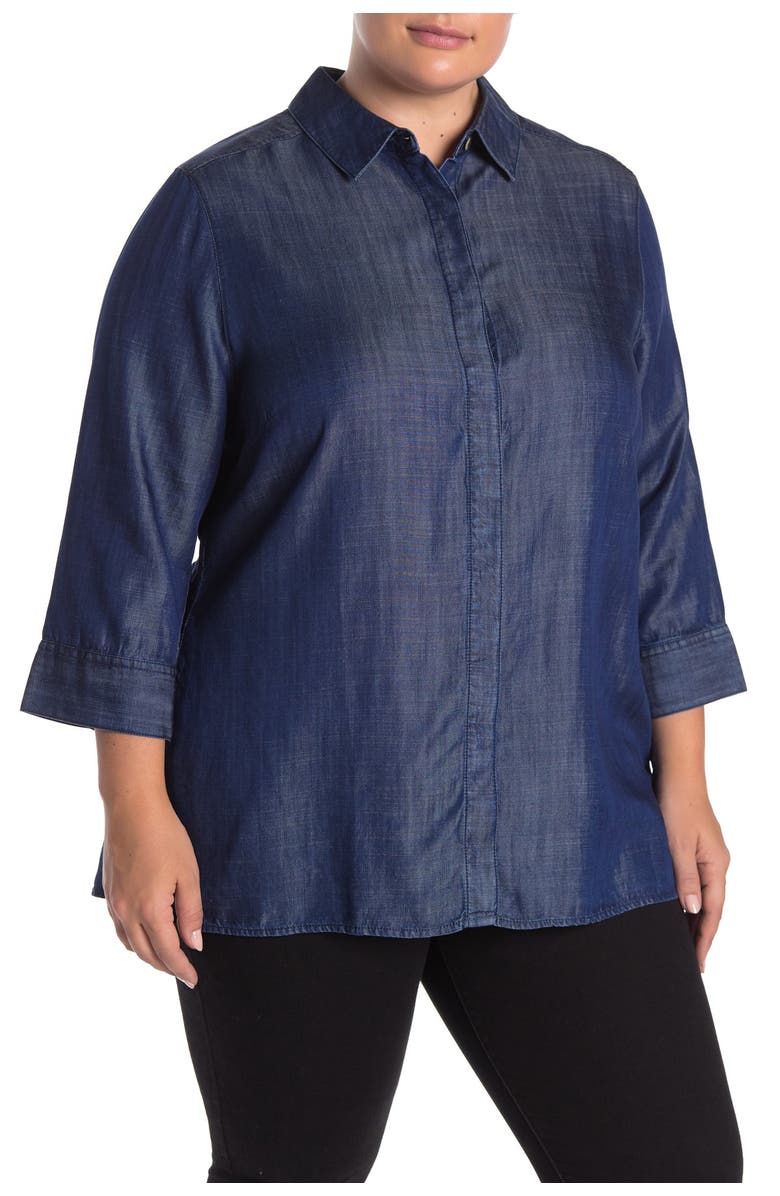 Foxcroft 3/4 Sleeve Front Button Tunic, Main, color, 