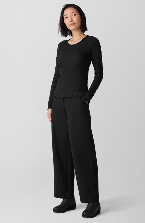 Eileen Fisher Long Sleeve Organic Cotton Crewneck Top In Black