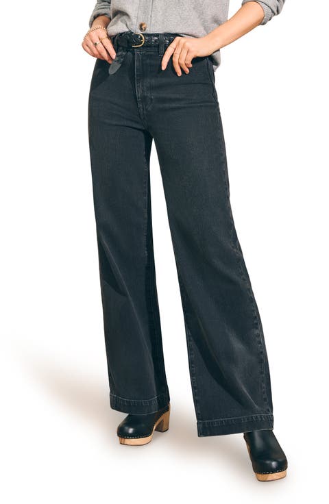 High Waist Wide Leg Jeans (Washed Black)