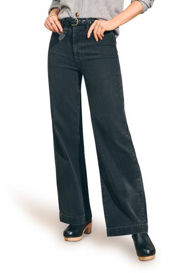 Faherty High Waist Wide Leg Jeans In Washed Black