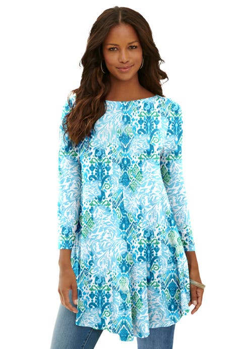 Plus Size Boatneck Swing Ultra Drape Tunic Top