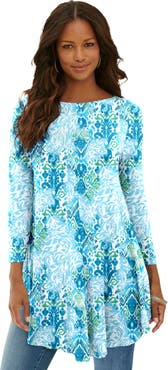 Roaman's Plus Size Boatneck Swing Ultra Drape Tunic Top