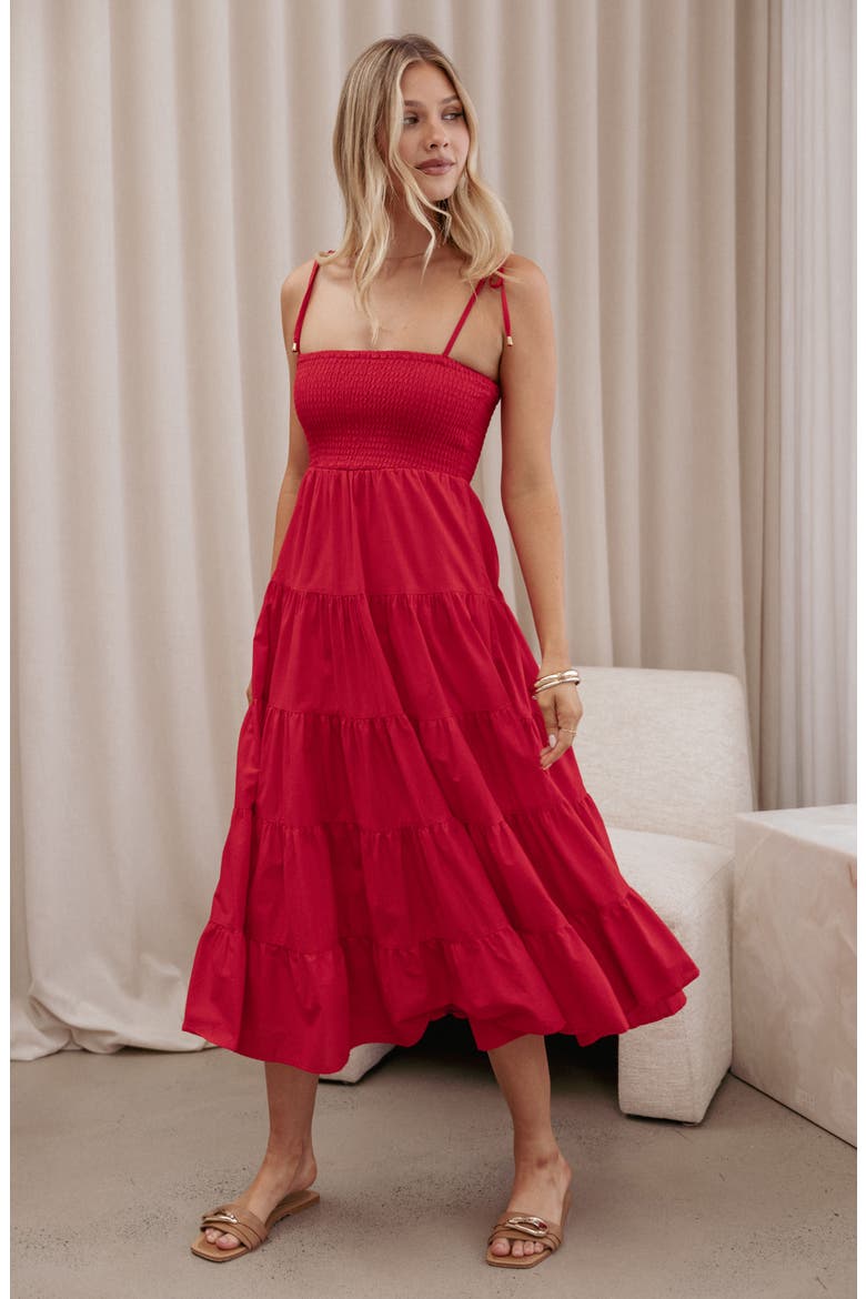 Carroll Smocked Midi Dress, Alternate, color, RED