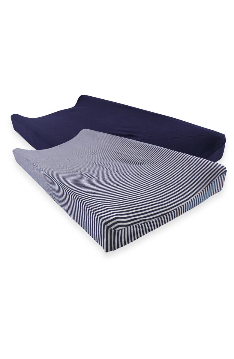 Touched by Nature Soft Organic Cotton Changing Pad Sheet, Main, color, Navy Heather Gray