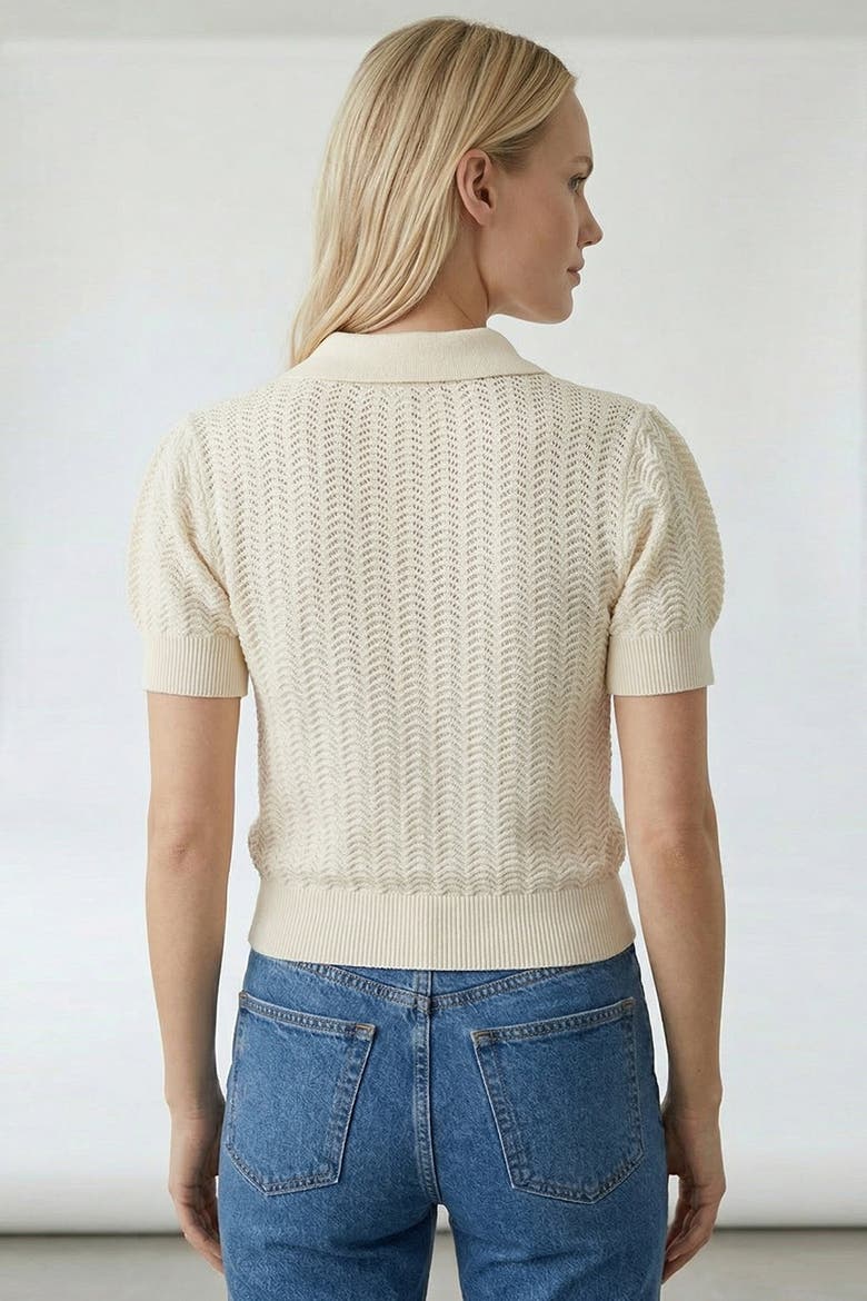 Rachael Polo Short Sleeve Knit Blouse, Alternate, color, Beige