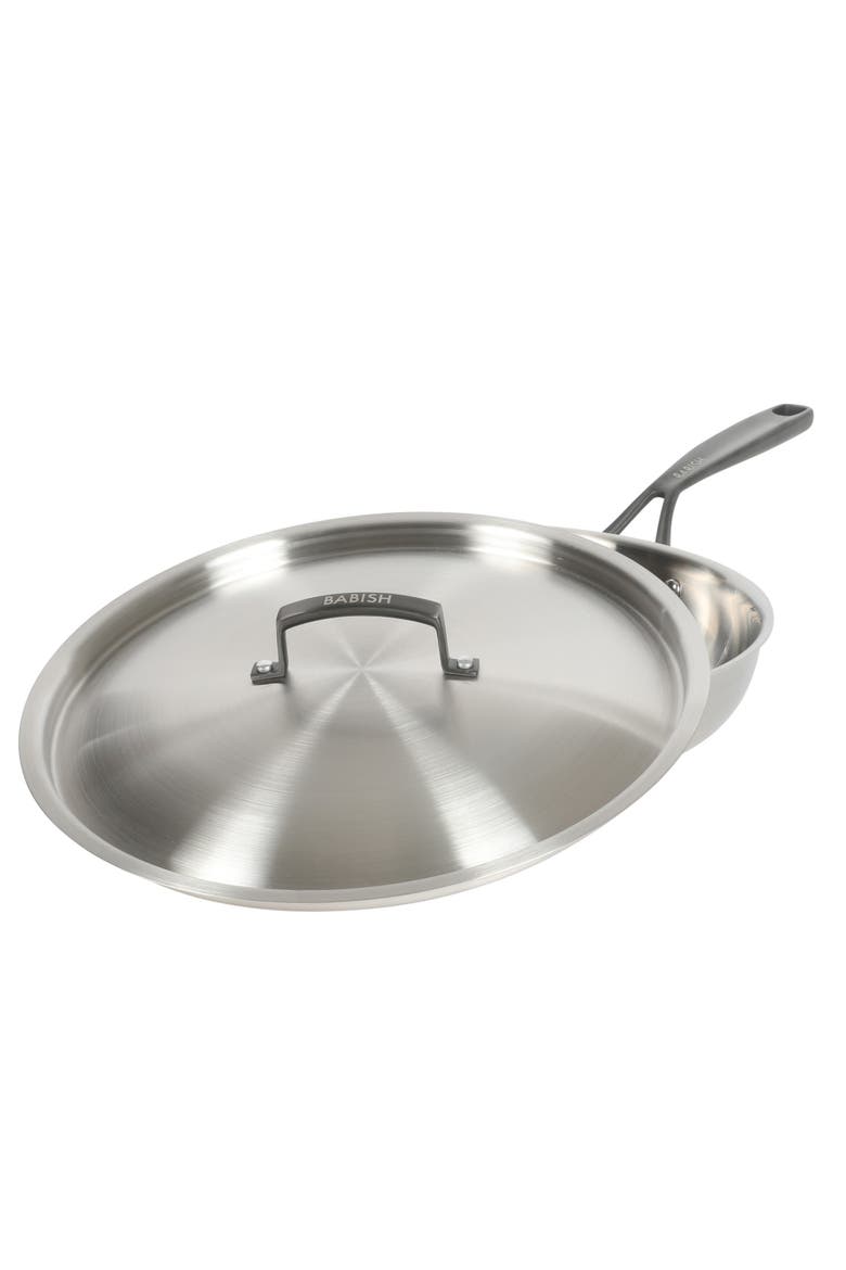12 Inch Tri Ply Stainless Steel Frying Pan with Lid, Alternate, color, Stainless Steel-Black Handle