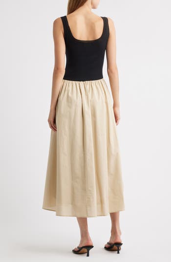 Square Neck Mixed Media Midi Dress