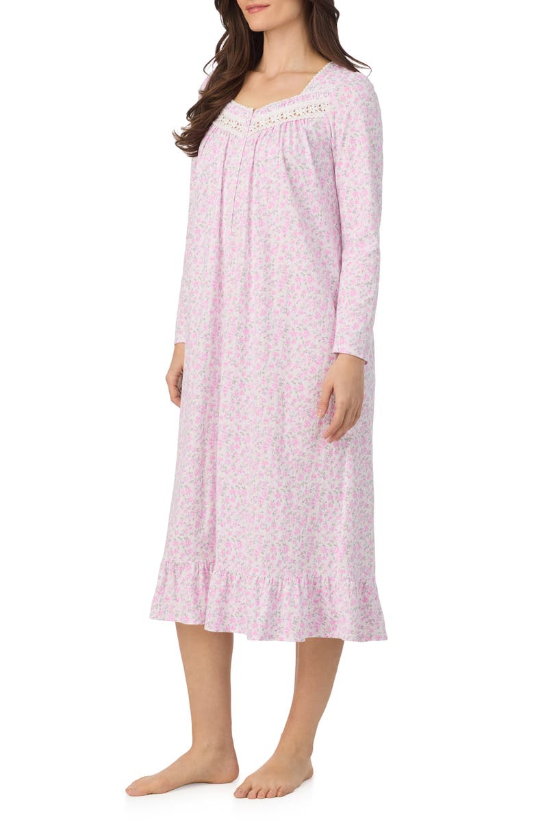 Eileen West Long Sleeve Cotton Nightgown, Alternate, color, White Ditsy