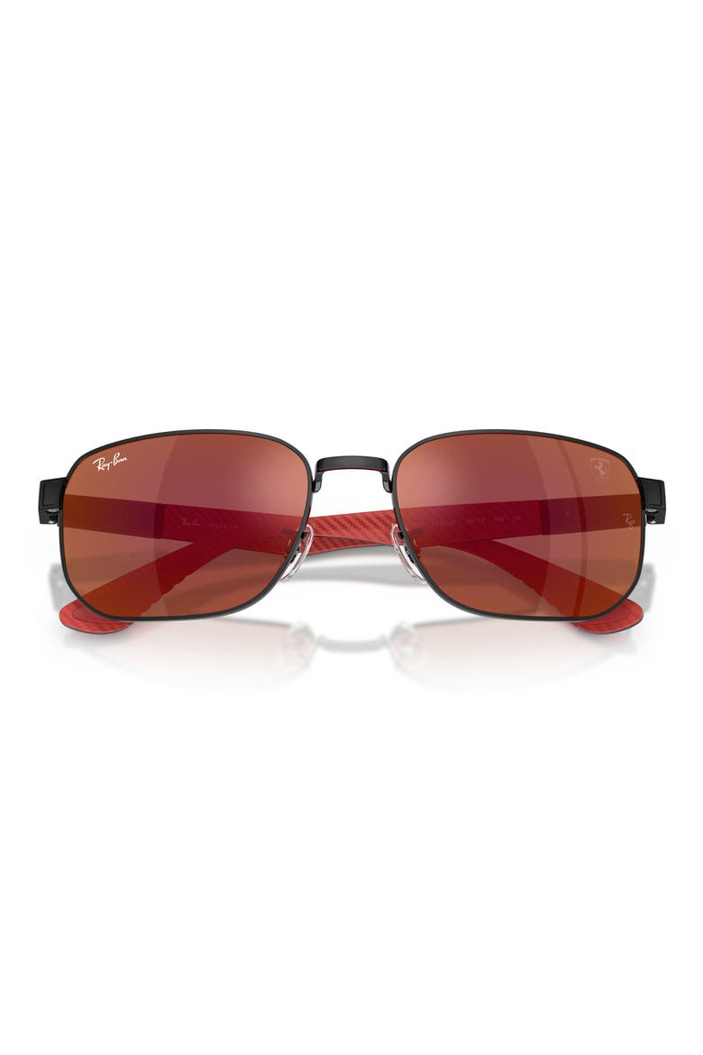 59mm Ferrari Irregular Sunglasses, Alternate, color, BLACK / BROWN MIRROR DARK RED