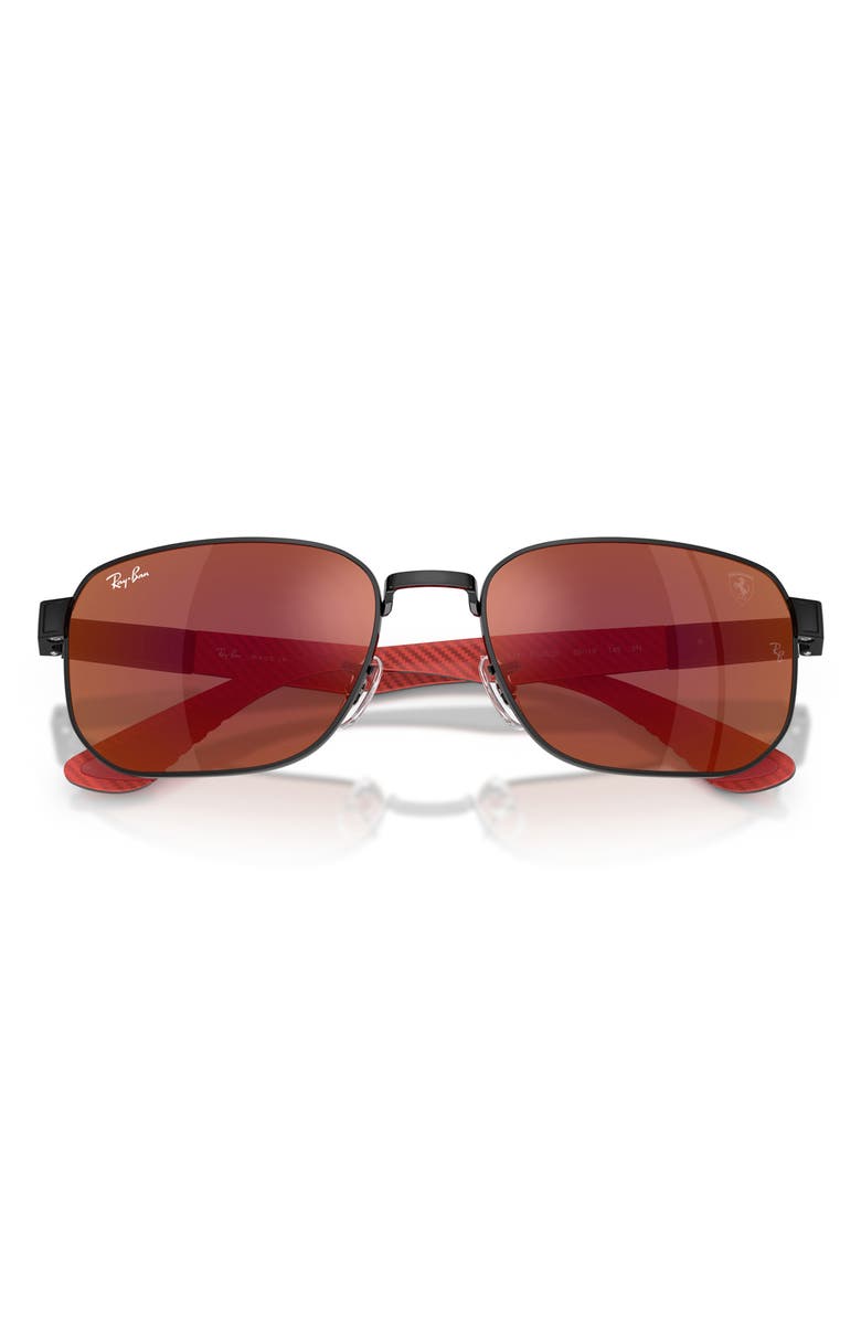 Ray-Ban 59mm Ferrari Irregular Sunglasses, Alternate, color, Black / Brown Mirror Dark Red