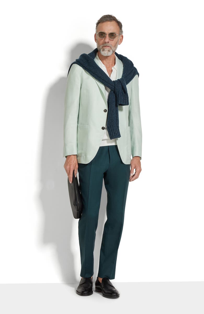 ZEGNA Check Cashmere, Silk & Linen Sport Coat, Alternate, color, Aqua Green