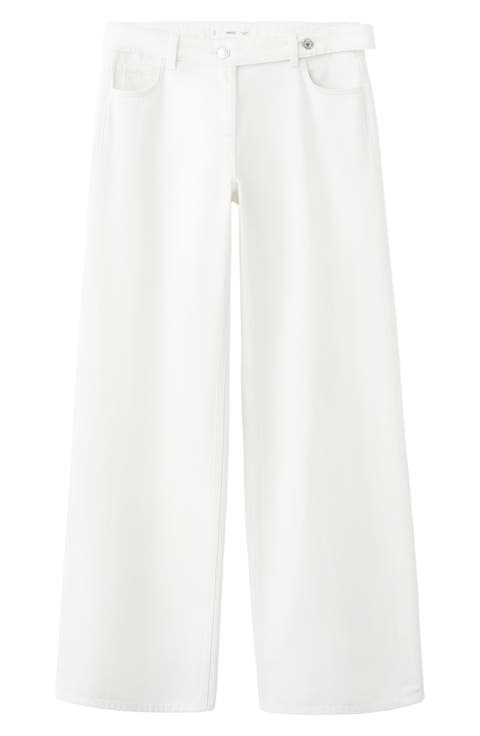 Belted Low Waist Straight Leg Jeans