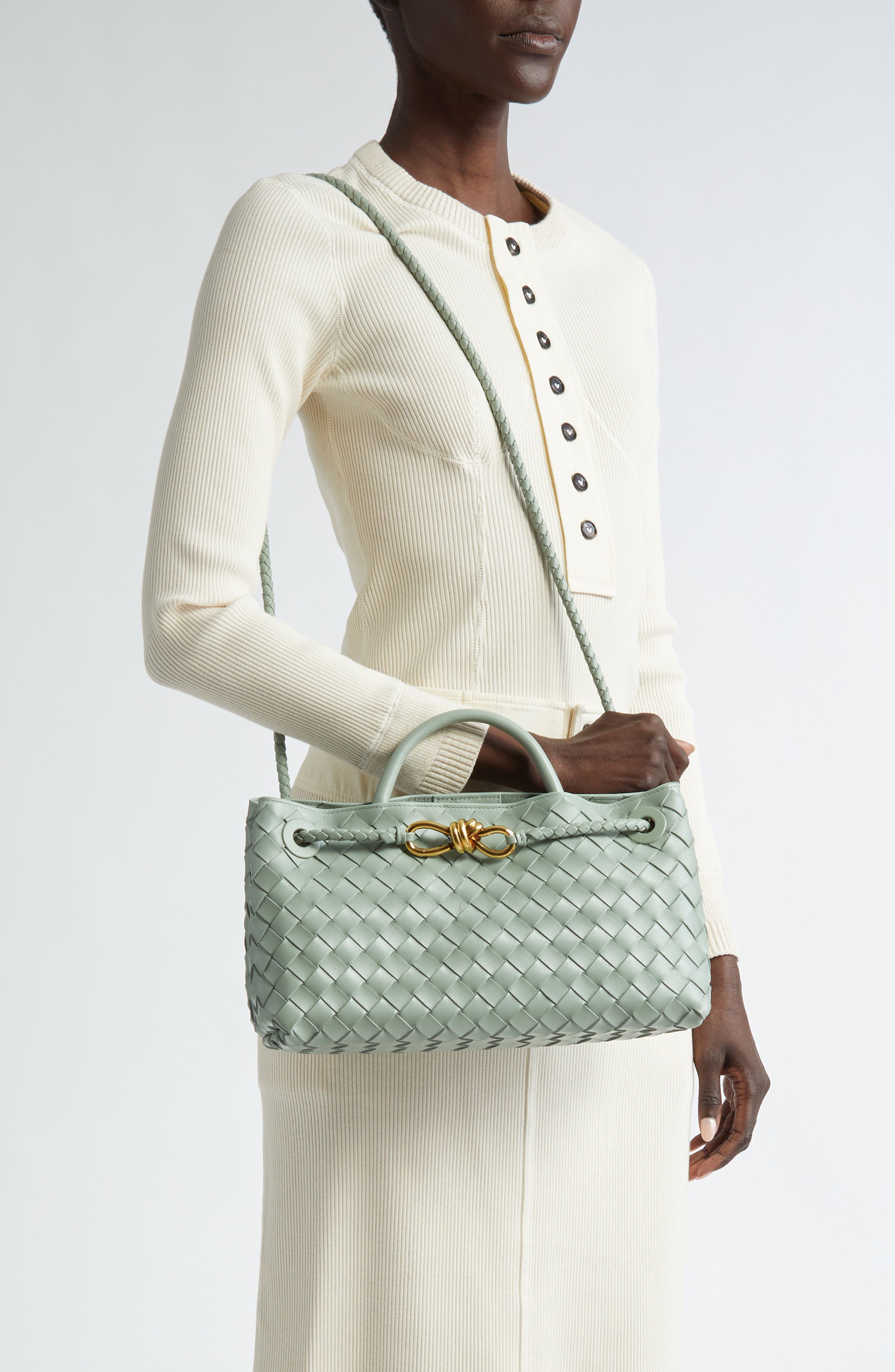 Bottega Veneta Small Andiamo Intrecciato Leather Shoulder Bag, Alternate, color, 3411 New Sauge