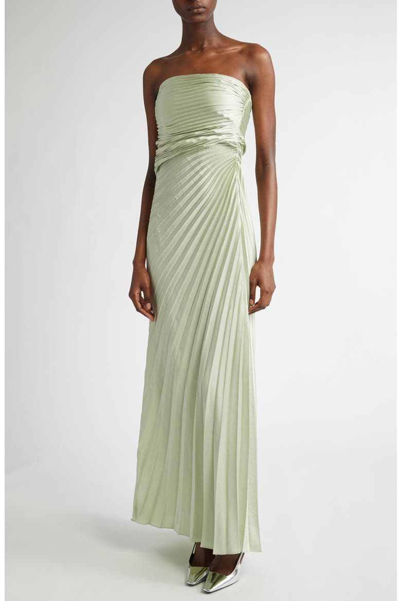 Layla Strapless Pleated Gown, Main, color, SPEARMINT