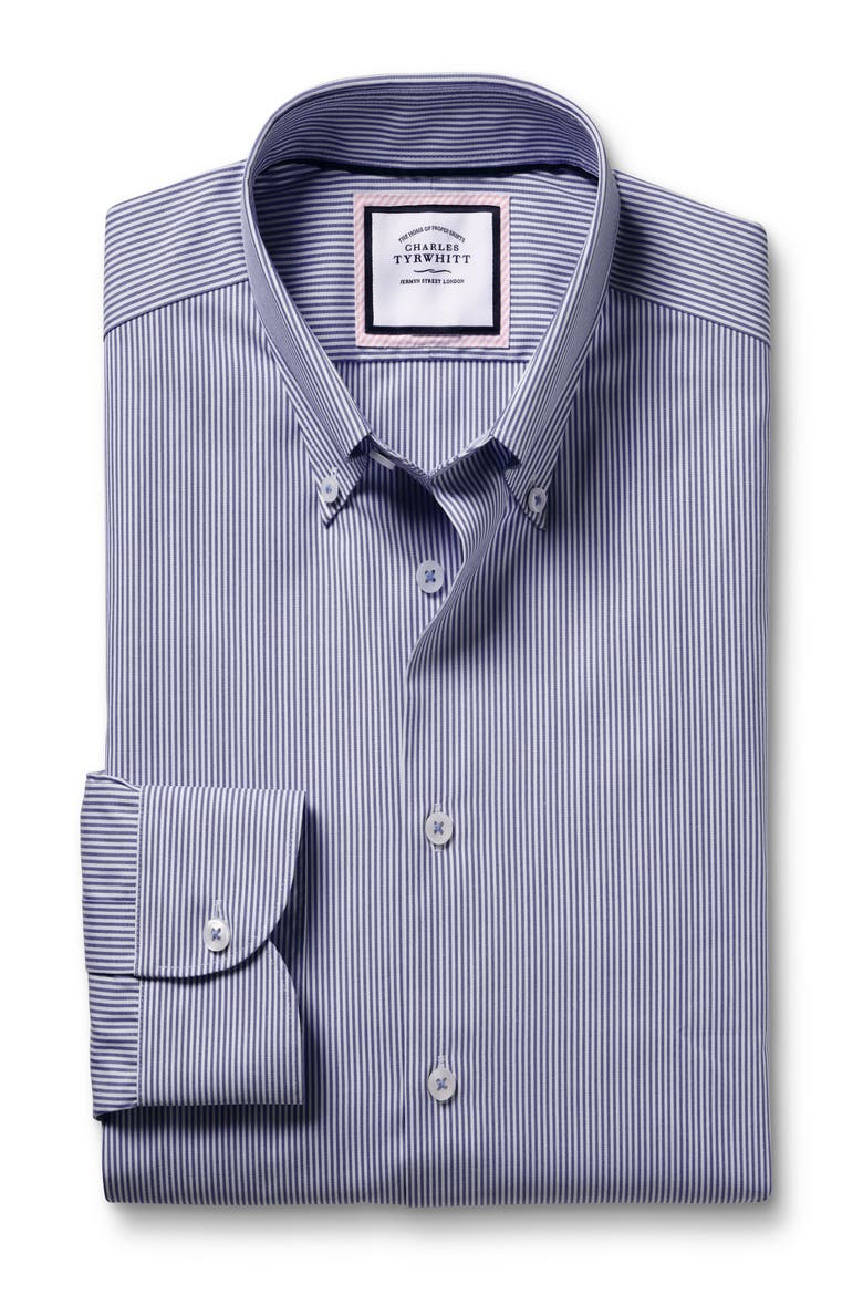 Stripe Non-Iron Button-Down Oxford Slim Fit Shirt Single Cuff, Alternate, color, Cobalt Blue