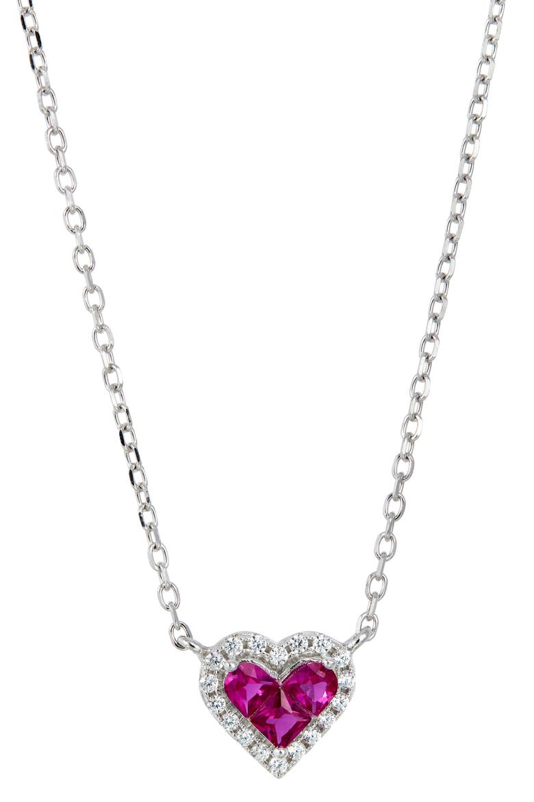 Cubic Zirconia Heart Halo Pendant Necklace, Main, color, RUBY RED