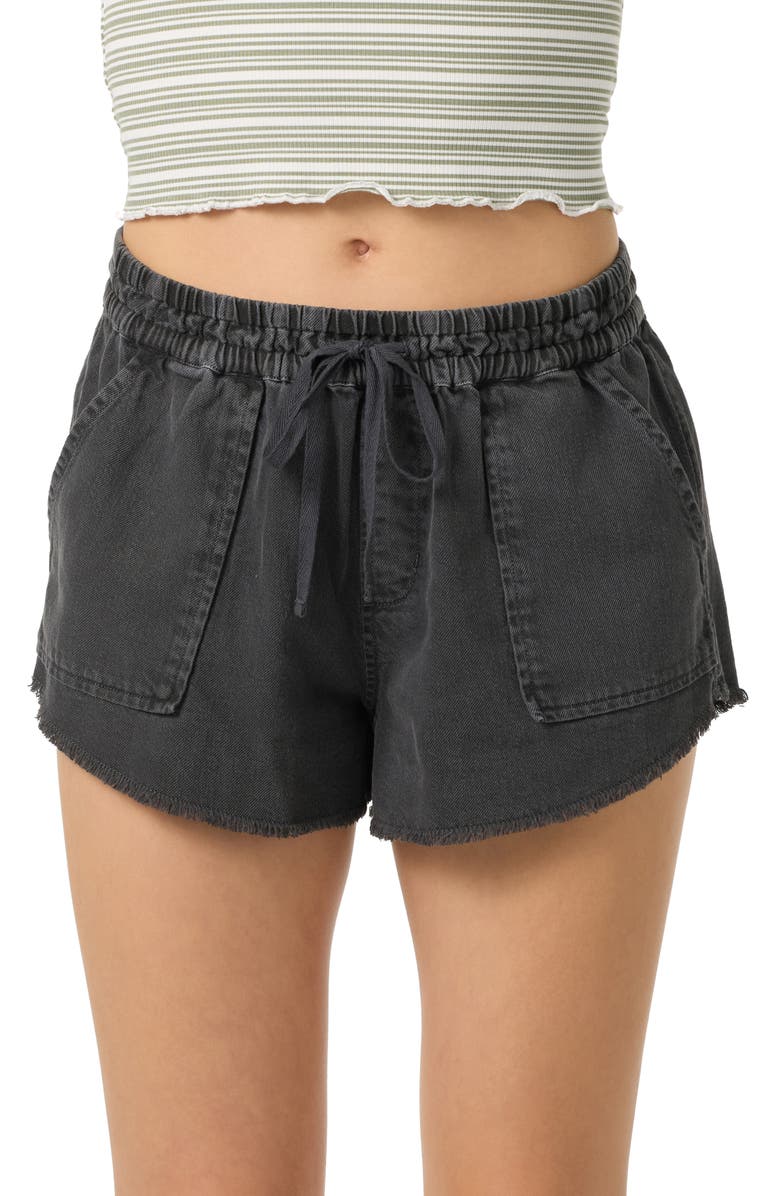O'Neill Sevie Drawstring Cotton Twill Shorts, Alternate, color, Washed Black