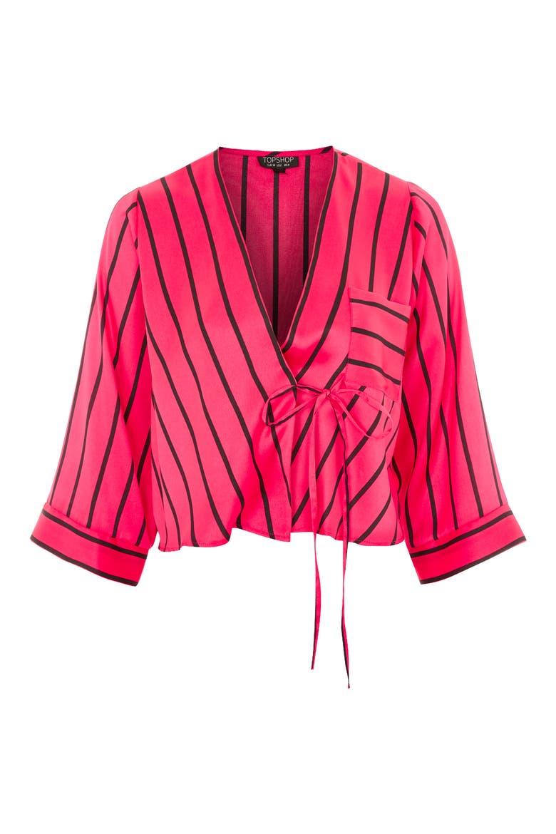 Stripe Tie Wrap Surplice Top, Alternate, color, PINK MULTI