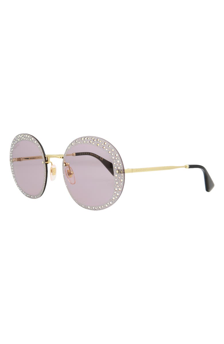 Gucci 61mm Round Sunglasses, Alternate, color, Gold Violet