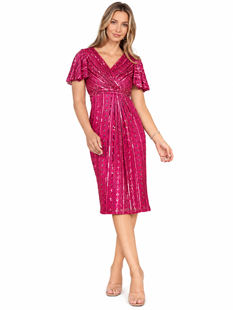 Beaded Midi Dress with Flutter Sleeves