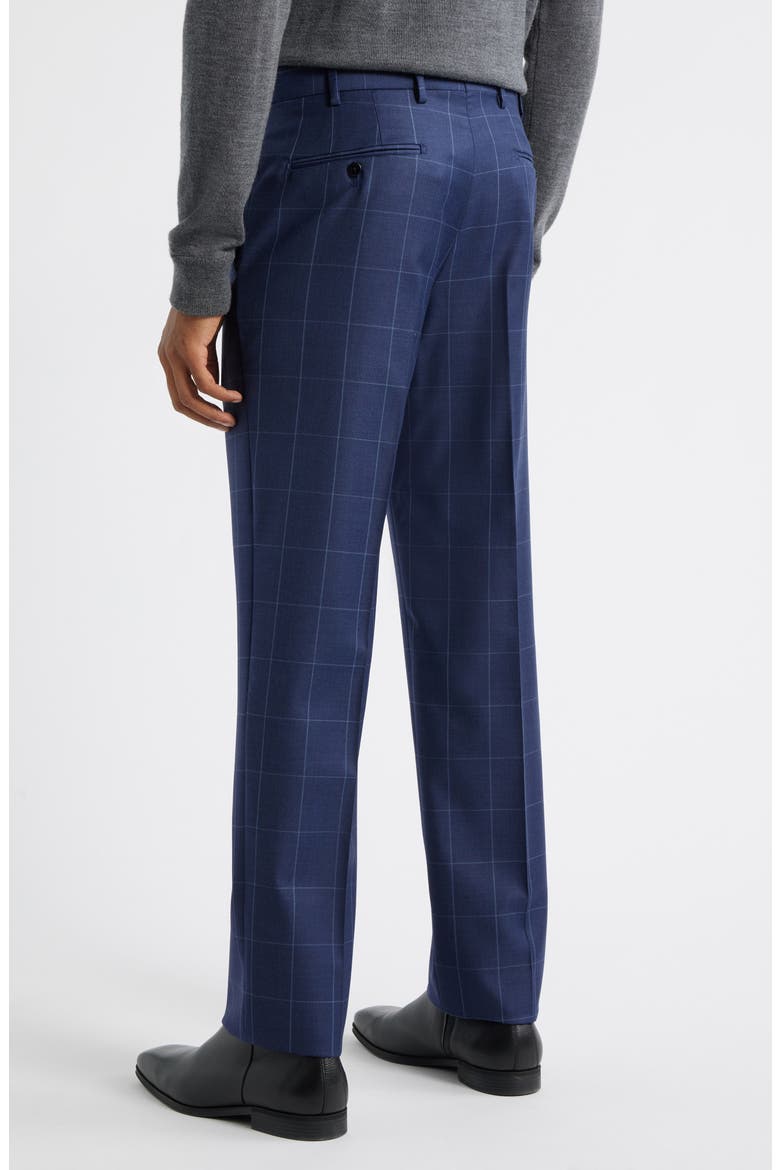 Devon Flat Front Windowpane Wool Dress Pants, Alternate, color, BLUE