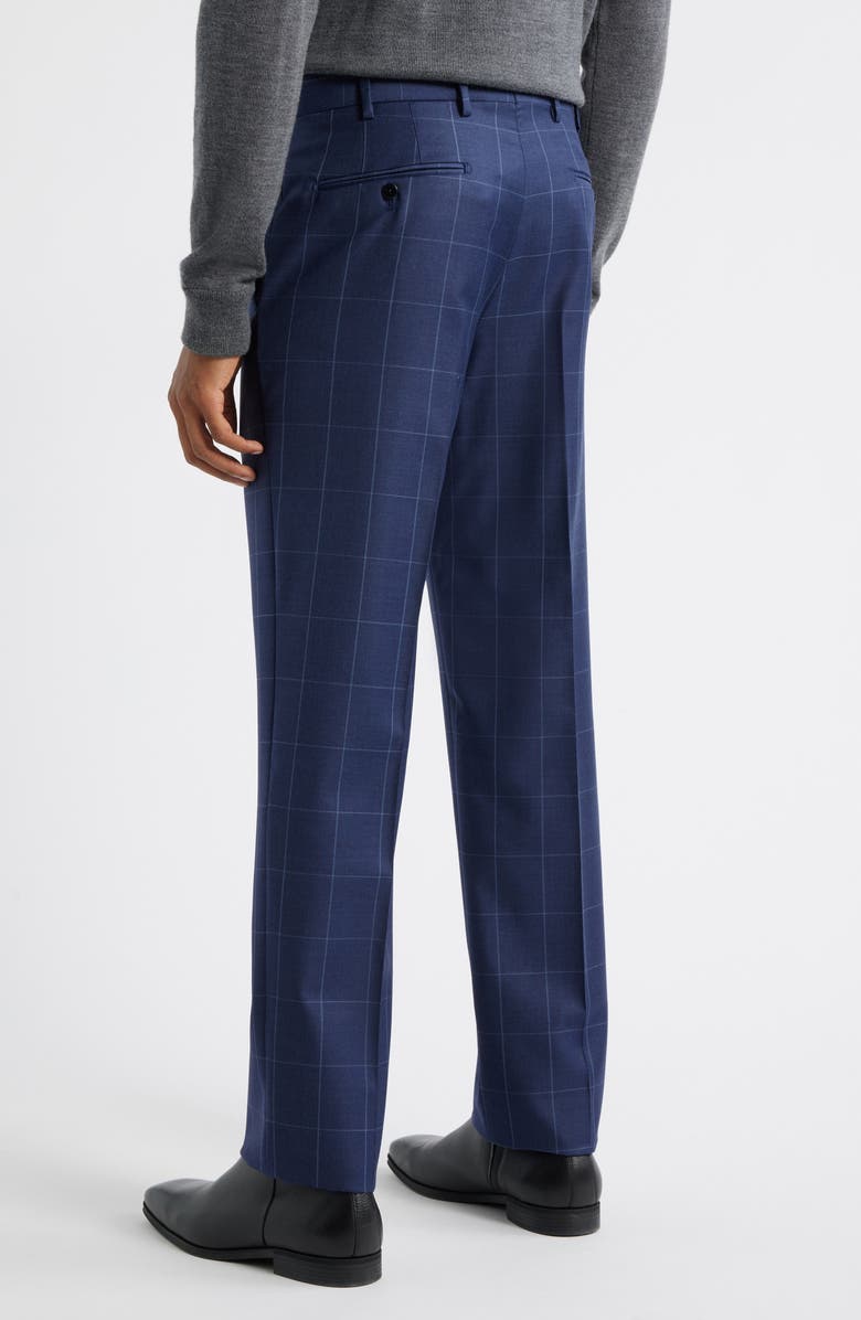 Zanella Devon Flat Front Windowpane Wool Dress Pants, Alternate, color, Blue