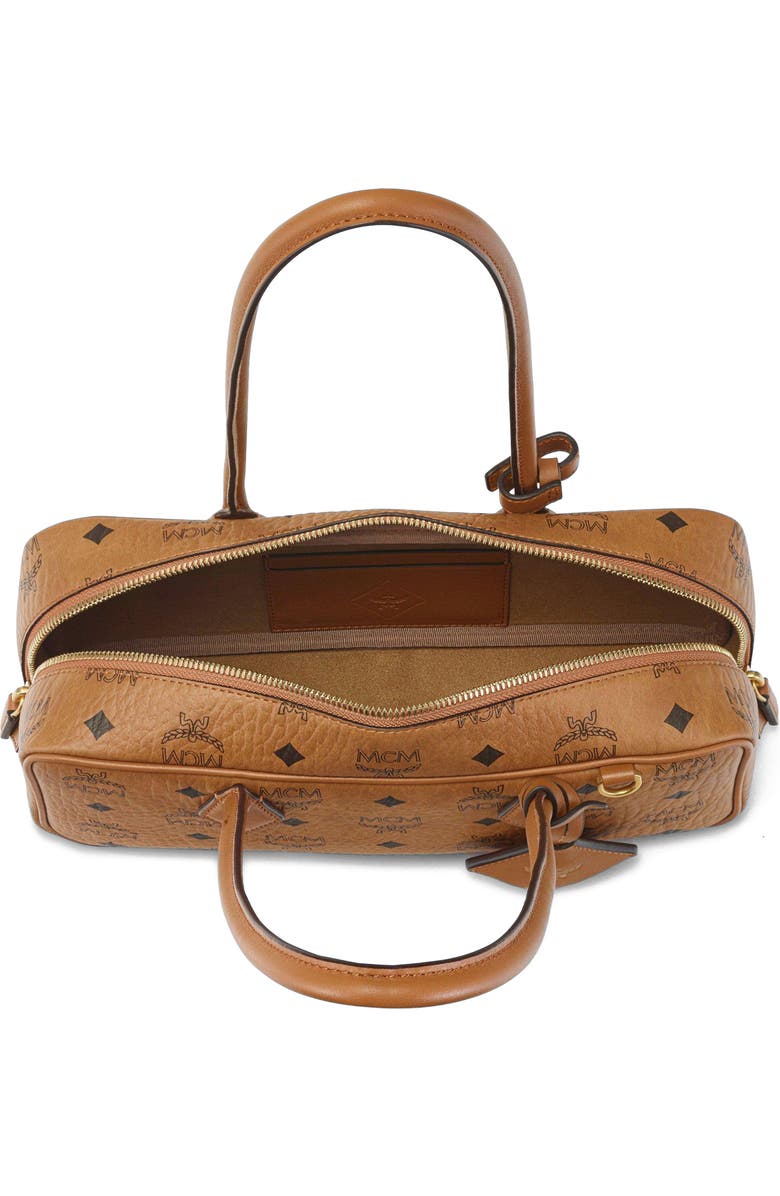 MCM Small Aren East West Shoulder Bag in Visetos, Alternate, color, Cognac