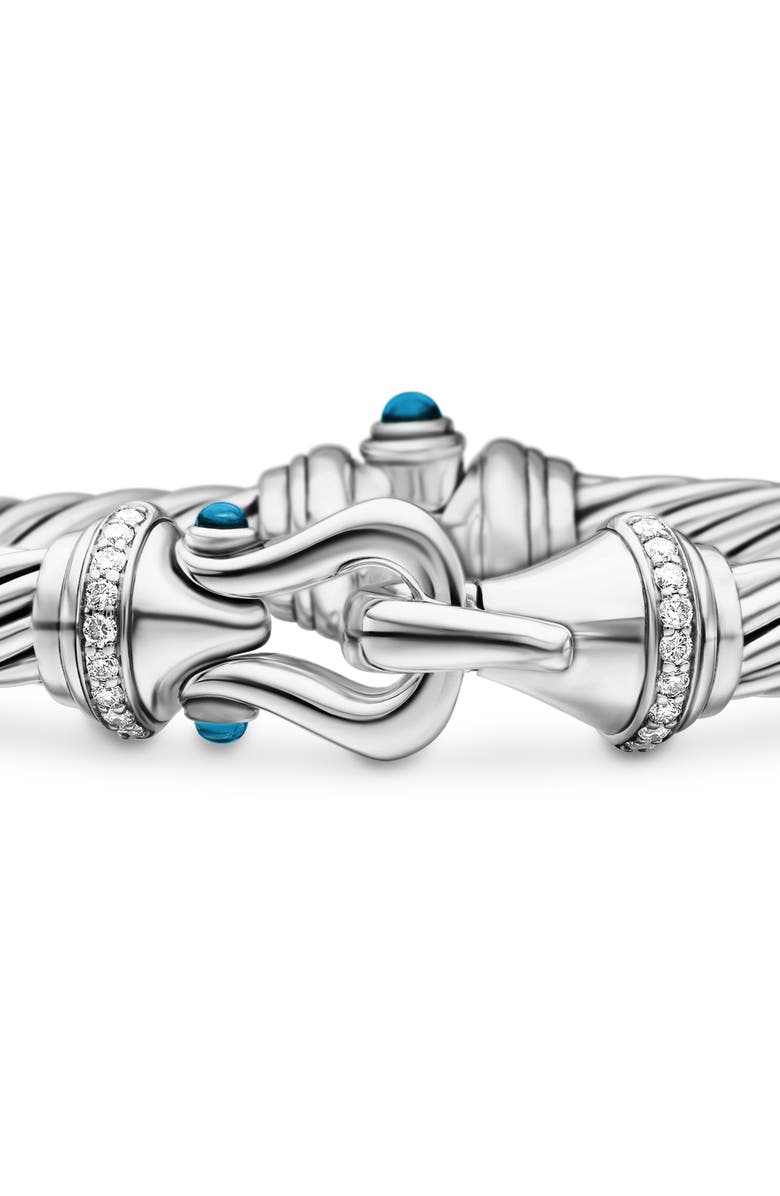 David Yurman Buckle Classic Cable Bracelet with Semiprecious Stones and Diamonds, 7mm, Alternate, color, Hampton Blue Topaz
