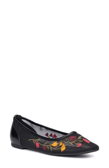 New York And Company Elisabette Mesh Flat In Black Multi Floral