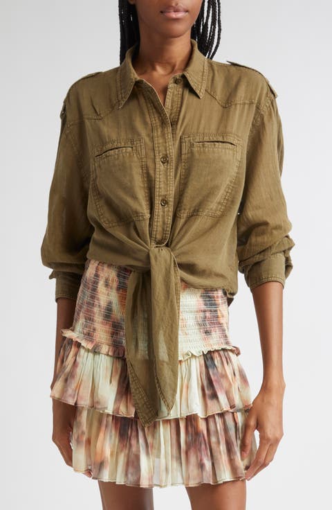 Valiane Button-Up Tie Front Top