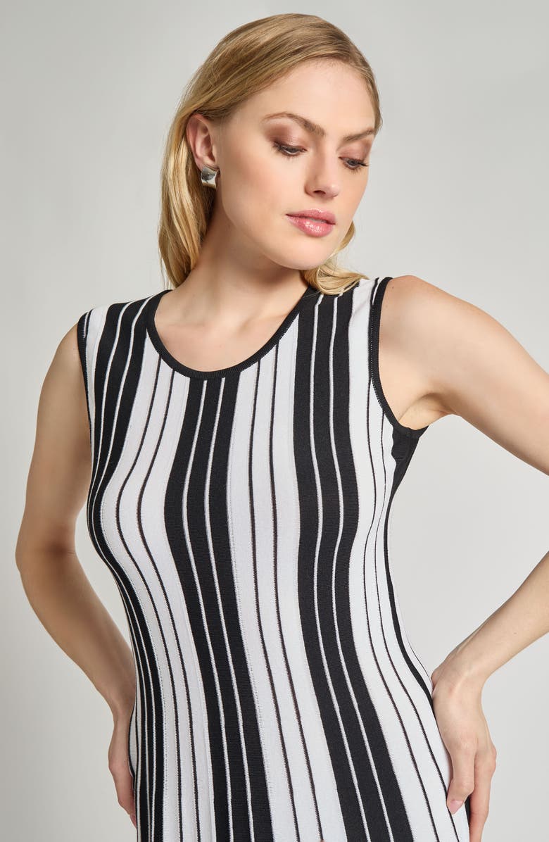 Misook Modern Fit Stripe Midi Dress, Alternate, color, Black/ White
