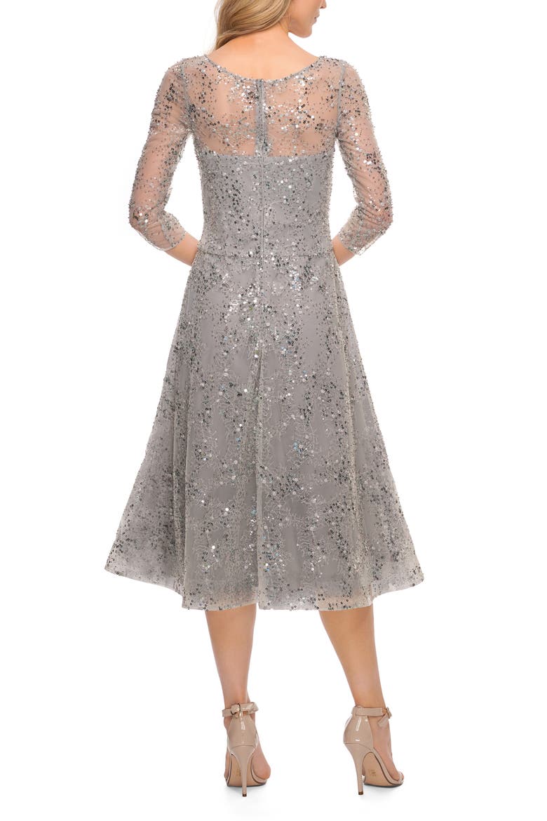 Sequin Illusion Bodice Cocktail Dress, Alternate, color, SILVER