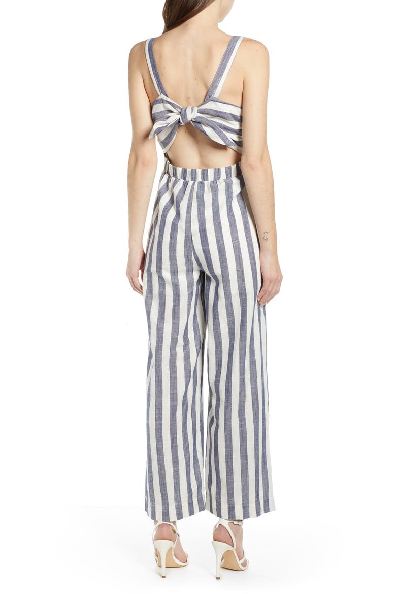 Stripe Cotton & Linen Jumpsuit, Alternate, color, NAVY/ WHITE STRIPE