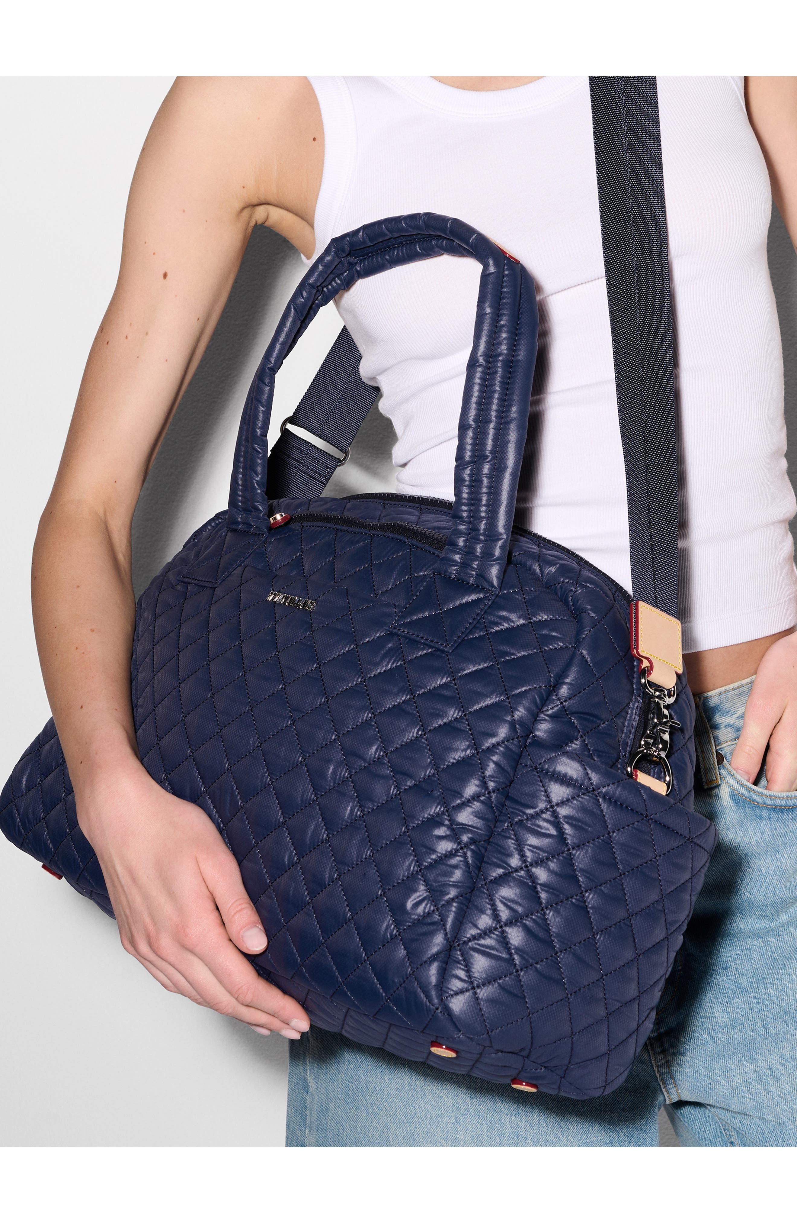 MZ Wallace Jimmy Deluxe Quilted Nylon Duffle Bag, Alternate, color, Dawn