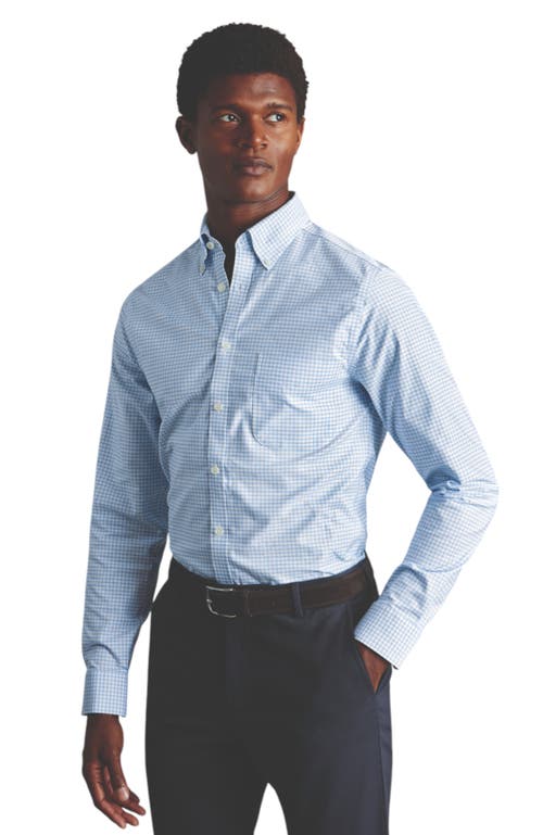 Shop Charles Tyrwhitt Non-iron Stretch Oxford Check Shirt In Cornflower Blue