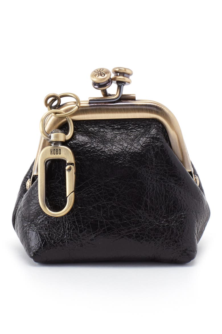 Run Clip Frame Leather Pouch, Main, color, BLACK