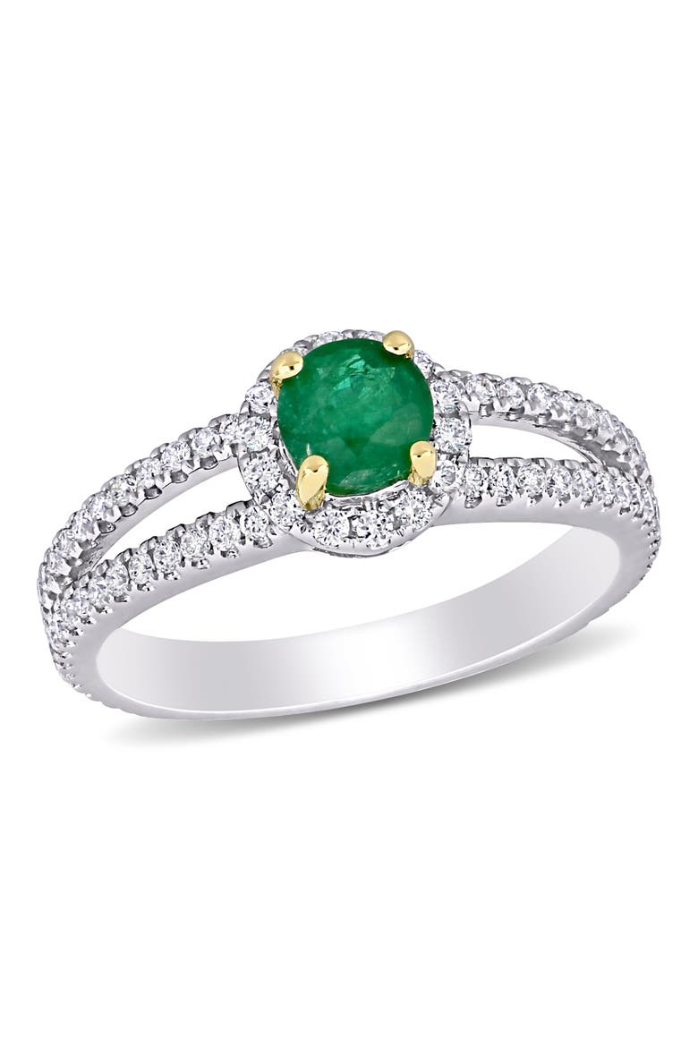 Emerald & Diamond Halo Ring 14k, Main, color, Emerald