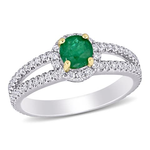 Emerald & Diamond Halo Ring 14k