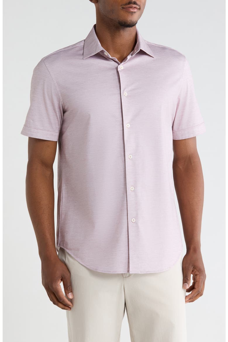 Miles OoohCotton® Space Dye Short Sleeve Button-Up Shirt, Main, color, WOOD ROSE