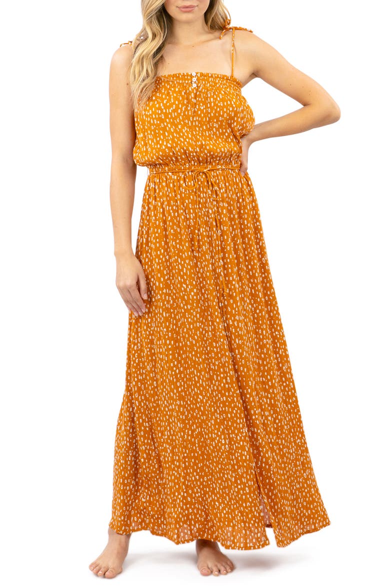 Safari Sun Abstract Dot Crepe Maxi Dress, Main, color, HONEY